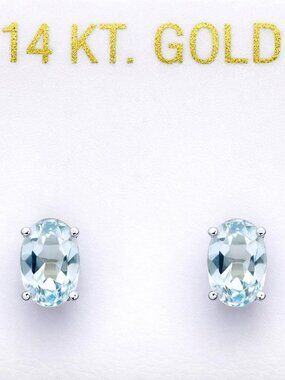 Genuine 1.86 Cts Aquamarine Stud Earrings 14k White Gold